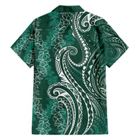 Polynesia Plumeria Lei Family Matching Off Shoulder Short Dress and Hawaiian Shirt Sage Green Curves Motif LT7 - Polynesian Pride