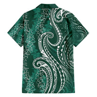 Polynesia Plumeria Lei Family Matching Short Sleeve Bodycon Dress and Hawaiian Shirt Sage Green Curves Motif LT7 - Polynesian Pride