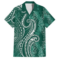 Polynesia Plumeria Lei Family Matching Summer Maxi Dress and Hawaiian Shirt Sage Green Curves Motif LT7 Dad's Shirt - Short Sleeve Dark Green - Polynesian Pride