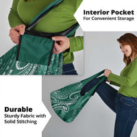 Polynesia Plumeria Lei Grocery Bag Sage Green Curves Motif