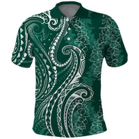 Polynesia Plumeria Lei Polo Shirt Sage Green Curves Motif