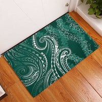 Polynesia Plumeria Lei Rubber Doormat Sage Green Curves Motif