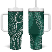 Polynesia Plumeria Lei Tumbler With Handle Sage Green Curves Motif LT7 One Size: 40 oz Dark Green - Polynesian Pride