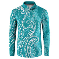 Polynesia Plumeria Lei Button Sweatshirt Teal Curves Motif