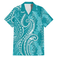 Polynesia Plumeria Lei Family Matching Mermaid Dress and Hawaiian Shirt Teal Curves Motif LT7 Dad's Shirt - Short Sleeve Teal - Polynesian Pride