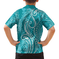 Polynesia Plumeria Lei Family Matching Off Shoulder Short Dress and Hawaiian Shirt Teal Curves Motif LT7 - Polynesian Pride