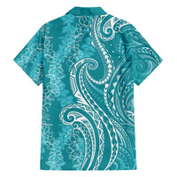 Polynesia Plumeria Lei Family Matching Off Shoulder Short Dress and Hawaiian Shirt Teal Curves Motif LT7 - Polynesian Pride