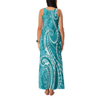 Polynesia Plumeria Lei Family Matching Tank Maxi Dress and Hawaiian Shirt Teal Curves Motif LT7 - Polynesian Pride
