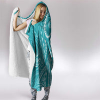 Polynesia Plumeria Lei Hooded Blanket Teal Curves Motif