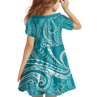 Polynesia Plumeria Lei Kid Short Sleeve Dress Teal Curves Motif