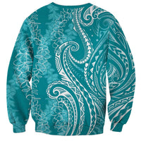Polynesia Plumeria Lei Sweatshirt Teal Curves Motif