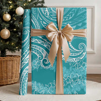 Polynesia Plumeria Lei Wrapping Paper Teal Curves Motif