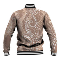 Polynesia Plumeria Lei Baseball Jacket Beige Curves Motif