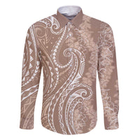 Polynesia Plumeria Lei Family Matching Off The Shoulder Long Sleeve Dress and Hawaiian Shirt Beige Curves Motif LT7 Dad's Shirt - Long Sleeve Beige - Polynesian Pride