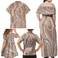 Polynesia Plumeria Lei Family Matching Off Shoulder Maxi Dress and Hawaiian Shirt Beige Curves Motif LT7 - Polynesian Pride