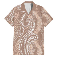 Polynesia Plumeria Lei Family Matching Off Shoulder Maxi Dress and Hawaiian Shirt Beige Curves Motif LT7 Dad's Shirt - Short Sleeve Beige - Polynesian Pride