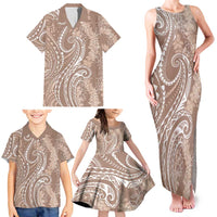 Polynesia Plumeria Lei Family Matching Tank Maxi Dress and Hawaiian Shirt Beige Curves Motif LT7 - Polynesian Pride
