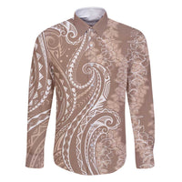 Polynesia Plumeria Lei Family Matching Tank Maxi Dress and Hawaiian Shirt Beige Curves Motif LT7 Dad's Shirt - Long Sleeve Beige - Polynesian Pride