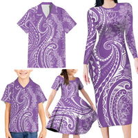 Polynesia Plumeria Lei Family Matching Long Sleeve Bodycon Dress and Hawaiian Shirt Periwinkle Curves Motif LT7 - Polynesian Pride
