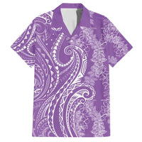 Polynesia Plumeria Lei Family Matching Long Sleeve Bodycon Dress and Hawaiian Shirt Periwinkle Curves Motif LT7 Dad's Shirt - Short Sleeve Periwinkle - Polynesian Pride