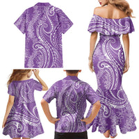 Polynesia Plumeria Lei Family Matching Mermaid Dress and Hawaiian Shirt Periwinkle Curves Motif LT7 - Polynesian Pride
