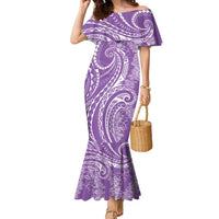 Polynesia Plumeria Lei Family Matching Mermaid Dress and Hawaiian Shirt Periwinkle Curves Motif LT7 Mom's Dress Periwinkle - Polynesian Pride