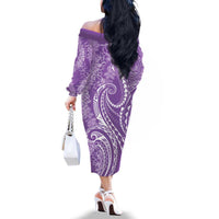 Polynesia Plumeria Lei Family Matching Off The Shoulder Long Sleeve Dress and Hawaiian Shirt Periwinkle Curves Motif LT7 - Polynesian Pride