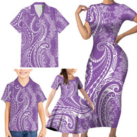 Polynesia Plumeria Lei Family Matching Short Sleeve Bodycon Dress and Hawaiian Shirt Periwinkle Curves Motif LT7 - Polynesian Pride