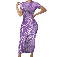 Polynesia Plumeria Lei Family Matching Short Sleeve Bodycon Dress and Hawaiian Shirt Periwinkle Curves Motif LT7 Mom's Dress Periwinkle - Polynesian Pride