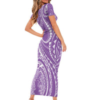 Polynesia Plumeria Lei Family Matching Short Sleeve Bodycon Dress and Hawaiian Shirt Periwinkle Curves Motif LT7 - Polynesian Pride
