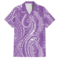 Polynesia Plumeria Lei Family Matching Tank Maxi Dress and Hawaiian Shirt Periwinkle Curves Motif LT7 Dad's Shirt - Short Sleeve Periwinkle - Polynesian Pride