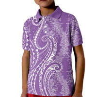 Polynesia Plumeria Lei Kid Polo Shirt Periwinkle Curves Motif