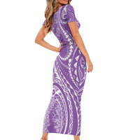 Polynesia Plumeria Lei Short Sleeve Bodycon Dress Periwinkle Curves Motif LT7 - Polynesian Pride