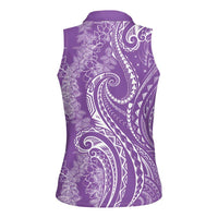 Polynesia Plumeria Lei Women Sleeveless Polo Shirt Periwinkle Curves Motif