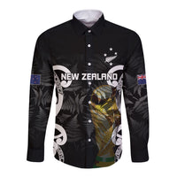 New Zealand WC2026 Custom Black Long Sleeve Button Shirt Silver Fern LT7 Unisex Black - Polynesian Pride