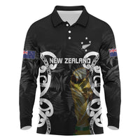 New Zealand WC2026 Custom Black Long Sleeve Polo Shirt Silver Fern