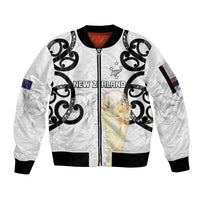 New Zealand WC2026 Custom White Sleeve Zip Bomber Jacket Silver Fern