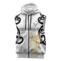 New Zealand WC2026 Custom White Sleeveless Zip Hoodie Silver Fern