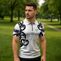 New Zealand WC2026 Custom White Zipper Polo Shirt Silver Fern LT7 - Polynesian Pride