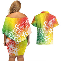 Polynesia Couples Matching Off Shoulder Short Dress and Hawaiian Shirt Plumeria Reggae Curves LT7 - Polynesian Pride