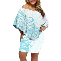 Polynesia Off Shoulder Short Dress Plumeria Turquoise Curves LT7 Women Turquoise - Polynesian Pride
