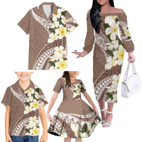 Aloha Hawaii Festive Family Matching Off The Shoulder Long Sleeve Dress and Hawaiian Shirt Frangipani Lace Classic - Beige LT7 - Polynesian Pride