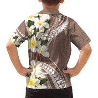 Aloha Hawaii Festive Family Matching Off Shoulder Maxi Dress and Hawaiian Shirt Frangipani Lace Classic - Beige LT7 - Polynesian Pride
