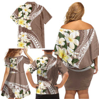 Aloha Hawaii Festive Family Matching Off Shoulder Short Dress and Hawaiian Shirt Frangipani Lace Classic - Beige LT7 - Polynesian Pride