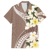 Aloha Hawaii Festive Family Matching Short Sleeve Bodycon Dress and Hawaiian Shirt Frangipani Lace Classic - Beige LT7 Dad's Shirt - Short Sleeve Beige - Polynesian Pride
