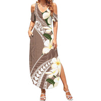 Aloha Hawaii Festive Family Matching Summer Maxi Dress and Hawaiian Shirt Frangipani Lace Classic - Beige LT7 Mom's Dress Beige - Polynesian Pride
