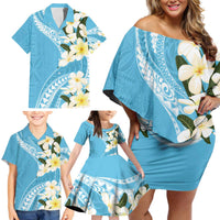 Aloha Hawaii Festive Family Matching Off Shoulder Short Dress and Hawaiian Shirt Frangipani Lace Classic - Turquoise LT7 - Polynesian Pride