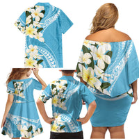 Aloha Hawaii Festive Family Matching Off Shoulder Short Dress and Hawaiian Shirt Frangipani Lace Classic - Turquoise LT7 - Polynesian Pride