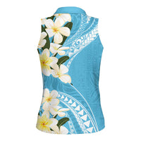 Aloha Hawaii Festive Women Sleeveless Polo Shirt Frangipani Lace Classic - Turquoise