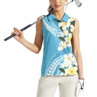Aloha Hawaii Festive Women Sleeveless Polo Shirt Frangipani Lace Classic - Turquoise